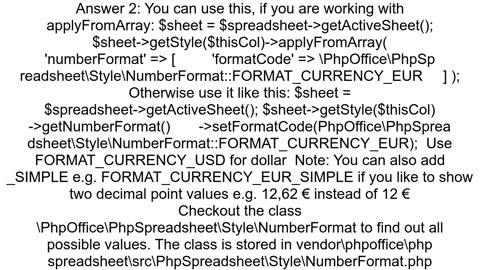 How to set money format in PhpSpreadSheet