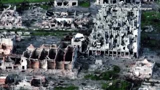 Drone footage shows destroyed Ukrainian frontline town