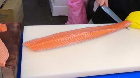 How To Fillet a Whole Salmon | Sashimi & Sushi -Taiwanese street food