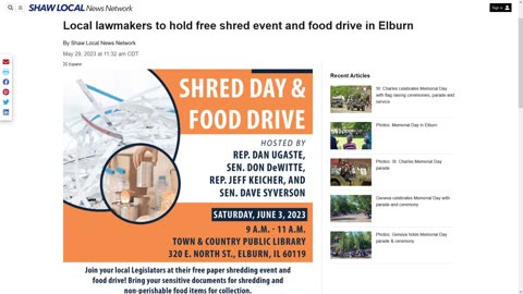 Local Lawmakers Hosting Food Drive in Elburn, IL on Saturday, June 3, 2023