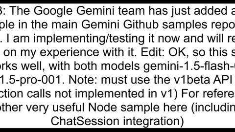 Gemini NodeJS SDK ChatSession with Function Calling