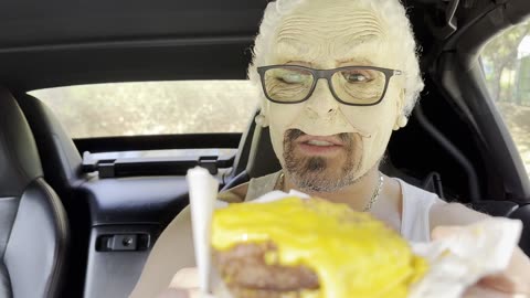 Granny Goatee reviews In-N-Out's Flying Dutchman in-between two Krispy Kreme Glazed Donuts!!