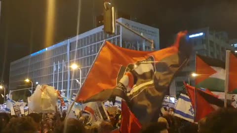 Antifa, Palestinian flags in Israel during a protest against judicial reform.