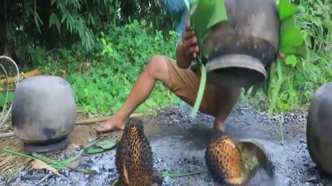 Durian cooked inside the pot by village chef