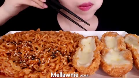 ASMR MUKBANG｜*NEW* FIRE NOODLES, CHEESE PORK CUTLETS EATING SOUNDS