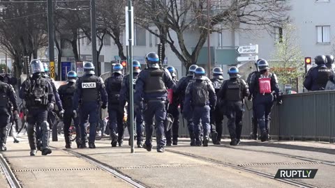 France: Tear gas and fire burning in streets of Nantes as protests against pension reform continue