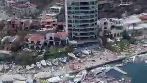 Aerial View of Acapulco Mexico after category 5 hurricane Otis