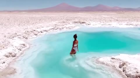 Floating on the salt pools in Chile