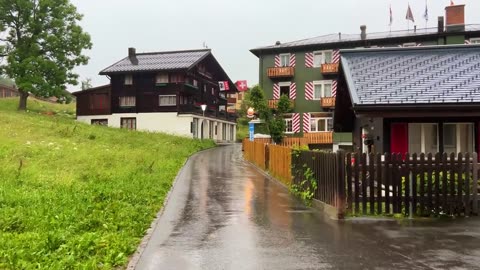 Mürren, Switzerland, walking in the rain - Incredibly Beautiful Swiss village - rain ambience