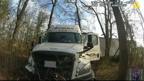 BODYCAM video shows Semi truck SLAM into a Cabot PD's patrol car while on traffic control