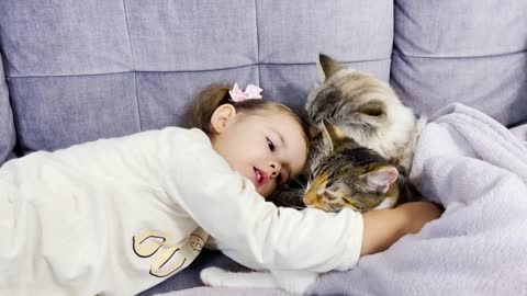 Adorable Little Girl Treats Her Cats Like a Baby! (Cutest Ever!!)