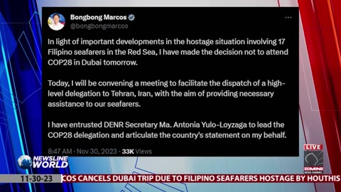 Marcos cancels Dubai trip for COP28 to address hostage situation of 17 Filipino seafarers