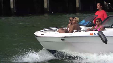 Miami River Boat Yacht + People Show Hot Ladies #17 in bikini no bra coming from haulover inlet!!!