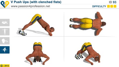 V Push Ups (with clenched fists) - Fitness exercises