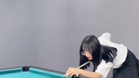 Beautiful girl pool skills