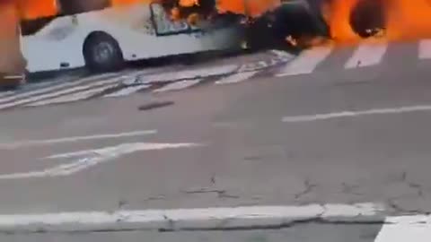 school bus catches fire on the move france.