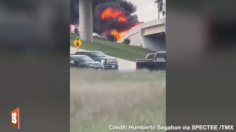 Flames RAGE After Truck Rolls Over in Accident on Texas Highway