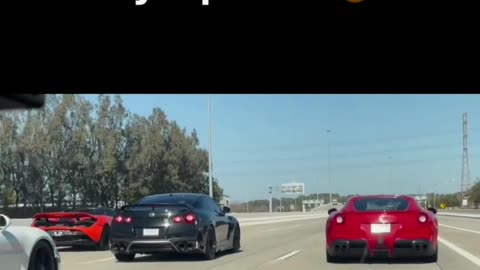 Godzilla gets surrounded by supercars 😨 GTR - F12 - Mclaren 720s