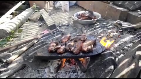 Roast meat on stone - dharan 5 Thingabari Nepal