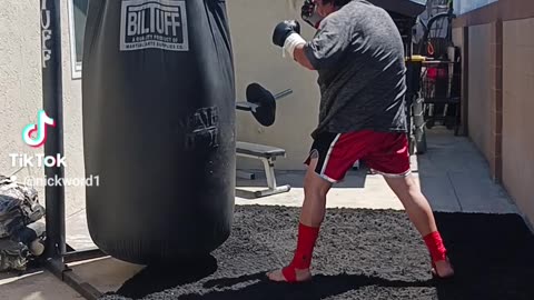 500 Pound Punching Bag Workout Part 76. Muay Thai Work In Summer Heat!