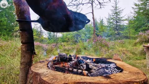 We cooked this beef for 6 hours in the forest 🔥 Wait for the crunch at the end. ASMR cooking.