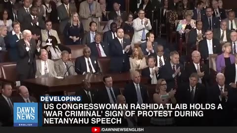 Rashida Tlaib Holds A 'War Criminal' Sign Of Protest During Netanyahu Speech Dawn News English