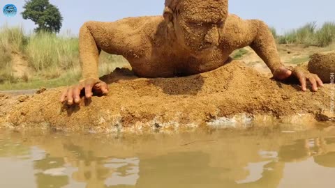 Incredible Sand Man Catching Underwater Big Chital Fishing With Small Snakehead Fish
