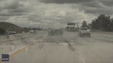 SHOW ON THE ROAD: Car Launches Into the Air After Fellow Driver Loses a Tire