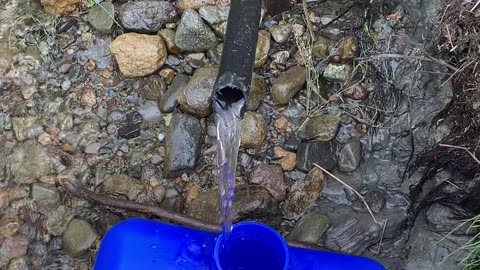 ICE COLD SPRING WATER ON BANK OF REMOTE ALASKA RIVER
