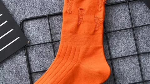 Ripped Hole Crew Socks - Orange women's socks