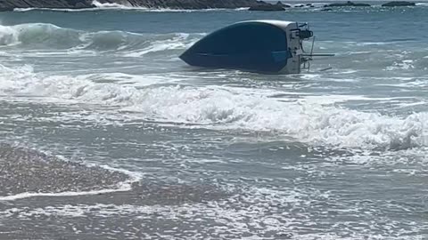 Sailboat Hit by Waves in Dana Point, CA