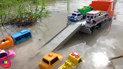 Truck crossing on Deep Water with Tayo The Little Bus Toys