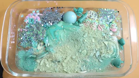 'Mint' Mixing'Mint'Eyeshadow,Makeup and glitter Into Slime,#ASMR