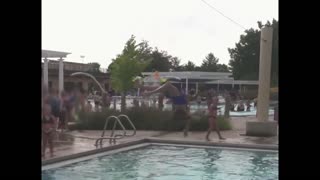 Girl falls Off zipline into pool