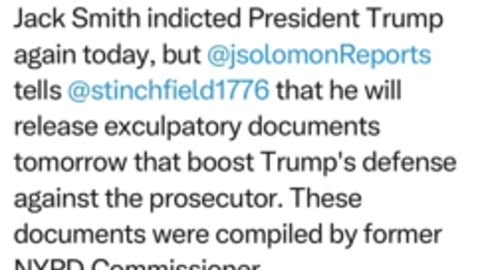 John Solomon to release exculpatory documents tomorrow that boost Trump's defense