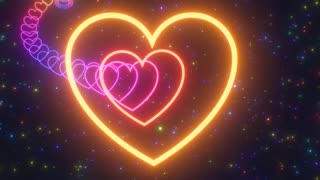 028. Neon Glow Rainbow Heart Wave Tunnel Floating Deep In Outer Space 4K