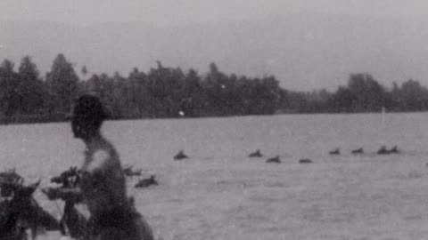 General Bell's Pack Train Swimming Agno River (1900 Original Black & White Film)