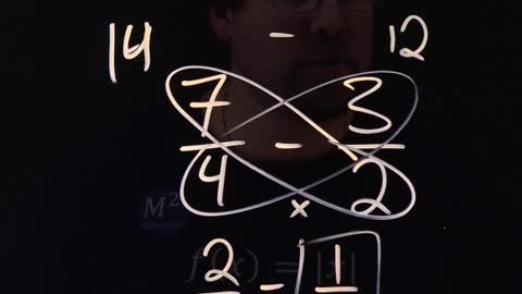 The Butterfly Method for Subtracting Fractions | 7/4-3/2 | Minute Math Tricks Part 142 #shorts