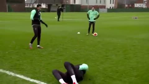 Joe Gomez gets hit in the nuts in training by Trent.