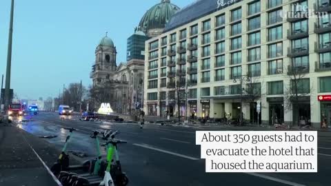 Huge aquarium bursts open wrecking Berlin hotel lobby