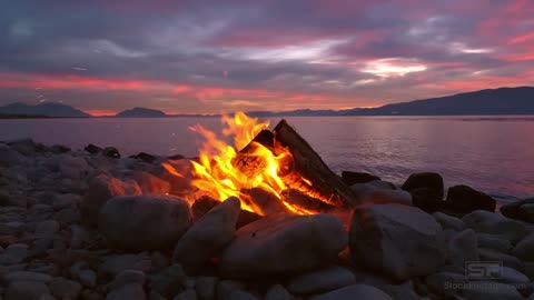 Relaxing Campfire by Lake at Sunset in 4k Ultra HD, Stress Relief, Meditation & Peaceful Deep Sleep