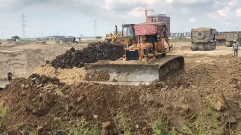 Amazing!!! Bulldozer Action Moving Dirt Filling Connect The Road