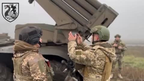 Ukrainian Marines Fire At Russian Positions Using BM-21 'Grad' MLRS
