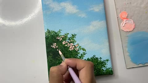 Painting spring trees/ Acrylic painting