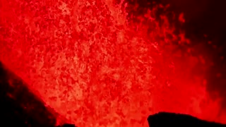 Red hot lava spurts from La Palma volcano