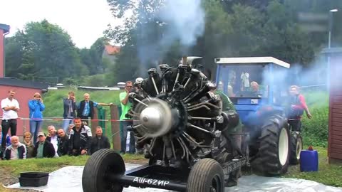 Amazing start up of TANK - Generator - Aircraft radial engine and assembling propeller with rotor