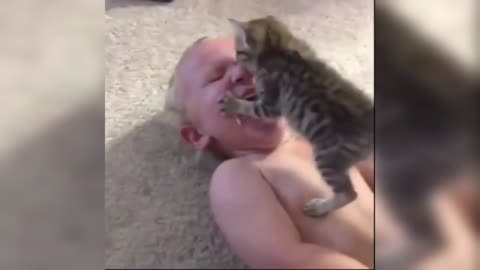 cat fighting with child