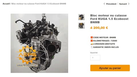 AEPSPIECES.COM - Bloc moteur nu culasse Ford KUGA 1.5 Ecoboost BNMB