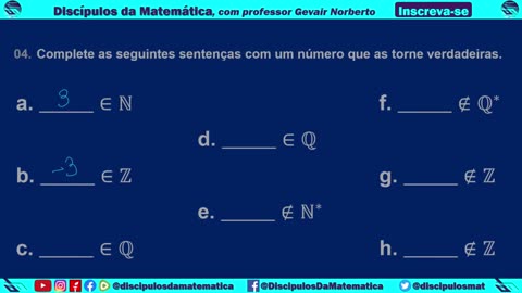 Em casa 04 - Complete as relações de pertinência - Discípulos da matemática