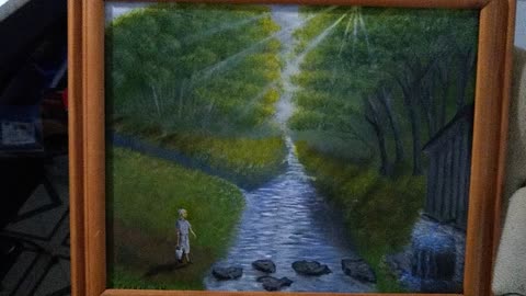 My original painting of my grandmother Amy Parker walking to the spring House